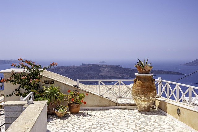 Greek island village with white buildings